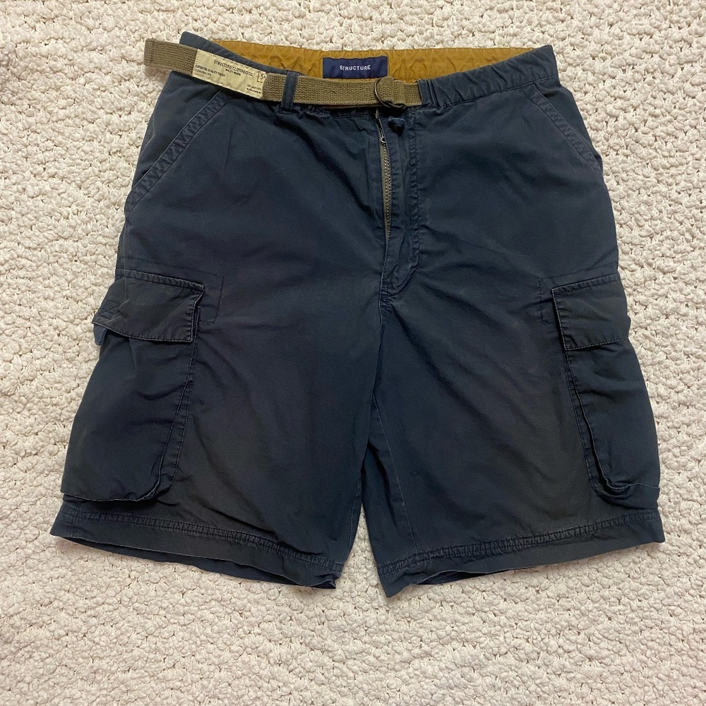 Vintage 90s  Structure Navy Belted Cargo Shorts Size Medium